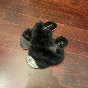 SHEIN Black Faux Fur Slide Sandals